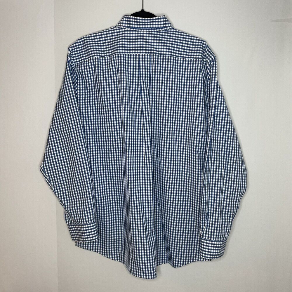 LL Bean Shirt Men 16 33 Blue Long Sleeve Gingham Check Wrinkle Free Slightly Fit - Picture 2 of 9